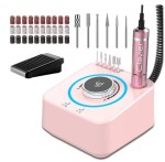 Frezarka 80W różowa CLAVIER FX 1080 z pedałem do paznokci manicure pedicure wyświetlacz gratis zestaw frezów   40000 RPM