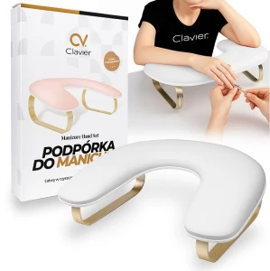 Profesjonalna podpórka pod dłonie Clavier super soft biało - złota manicure pedicure  duża ekoskóra 