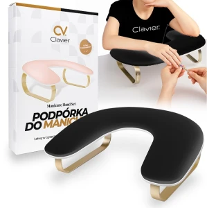 Profesjonalna podpórka pod dłonie Clavier super soft czarno - złota manicure pedicure  duża ekoskóra  