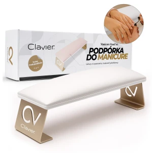 Profesjonalna podpórka pod dłonie Clavier prostokątna biało - złota manicure pedicure ekoskóra  
